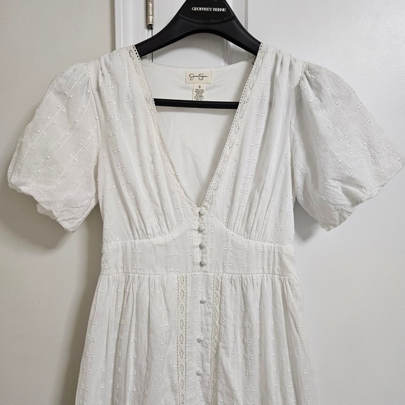 Jessica Simpson Maxi Dress Womens S White Swiss Dot Puff Sleeve Cotton Boho Lace - Picture 4 of 15